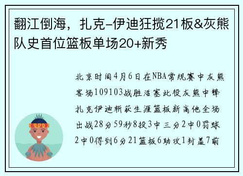翻江倒海,扎克-伊迪狂揽21板&灰熊队史首位篮板单场20+新秀