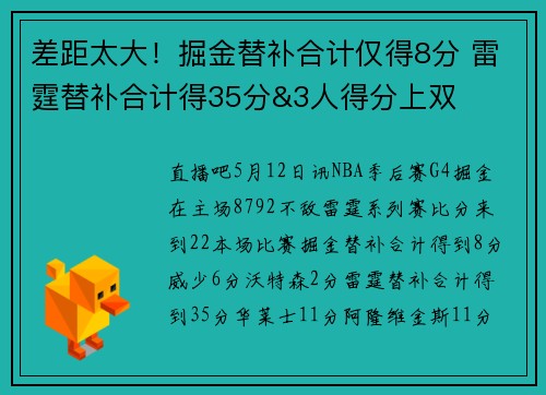 差距太大！掘金替补合计仅得8分 雷霆替补合计得35分&3人得分上双