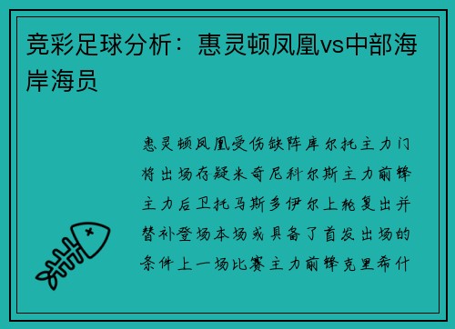竞彩足球分析：惠灵顿凤凰vs中部海岸海员