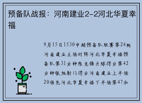 预备队战报：河南建业2-2河北华夏幸福